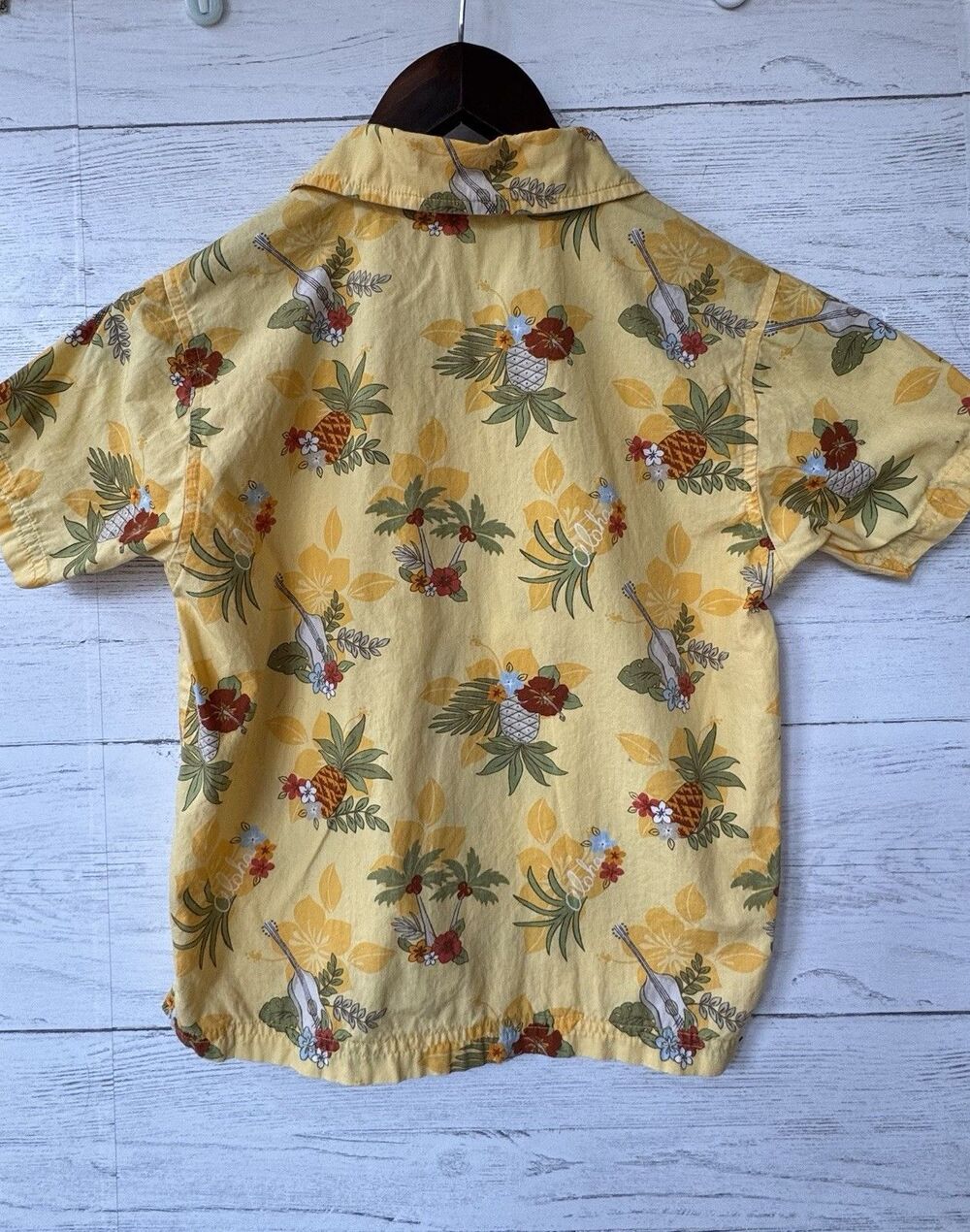 Vintage Gymboree Boys Surf Island Pineapple Tropical Yellow Hawaiian Shirt Sz 6 - Picture 7 of 8